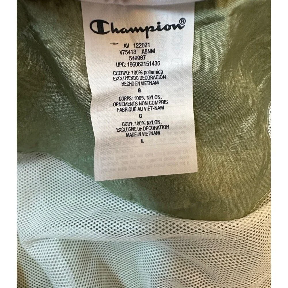 Champion Windbreaker Full Zip Green Color block‎ Track Jacket Mens Sz Large